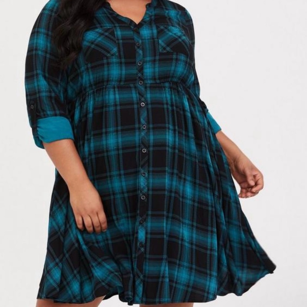 Torrid Blue and Black Plaid Mini Dress